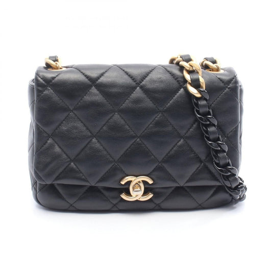 Chanel Shoulder Bag Quilted Small Flap Black Leather