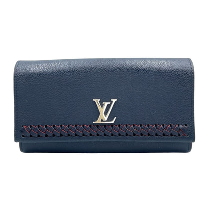 Louis Vuitton Portefeuille Lockme II Leather Navy Wallet Silver