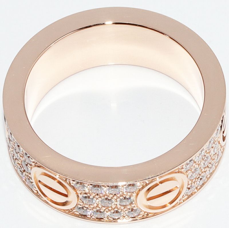Cartier Ring 18K Pink Gold Full Pavé Diamonds 66P (070ct) Love Ring Width 65mm