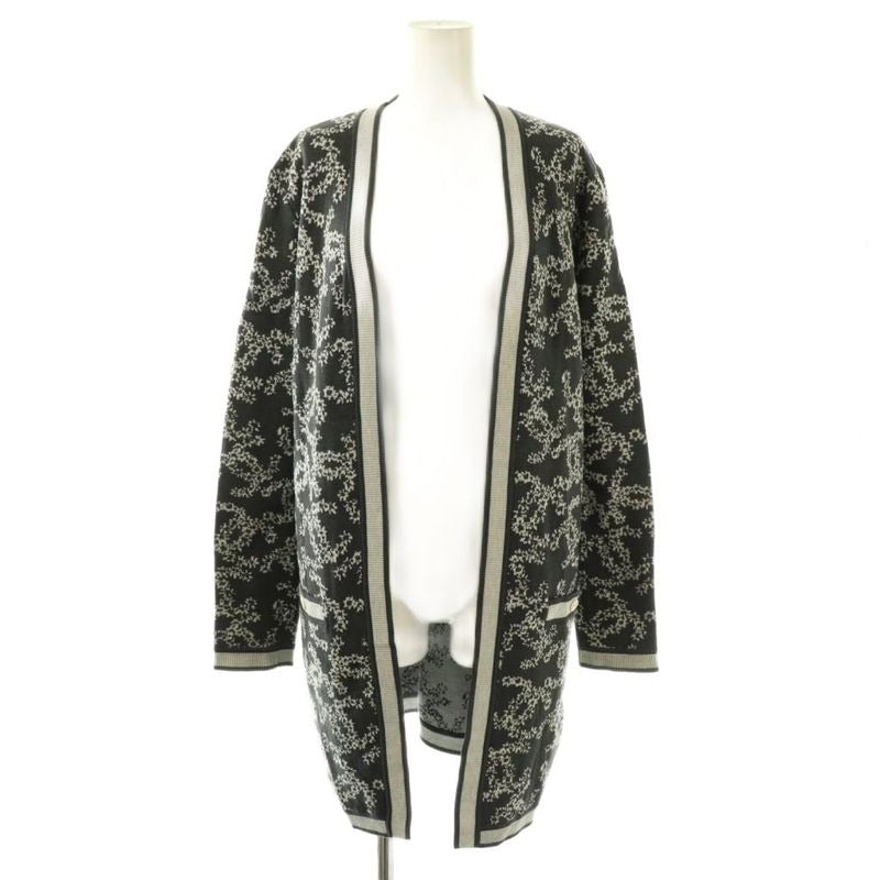 Chanel all Over Long Cardigan Knit Sleeves Cotton 36 Dark