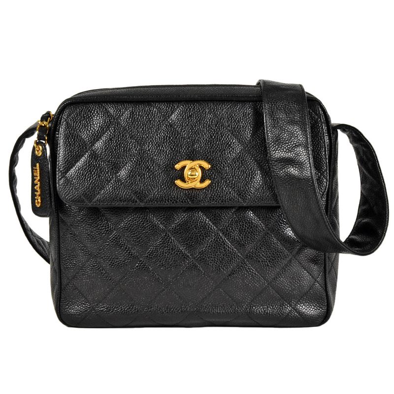 Chanel Coco Mark Matelasse Chain Shoulder Bag Caviar Skin Black Gold Hardware