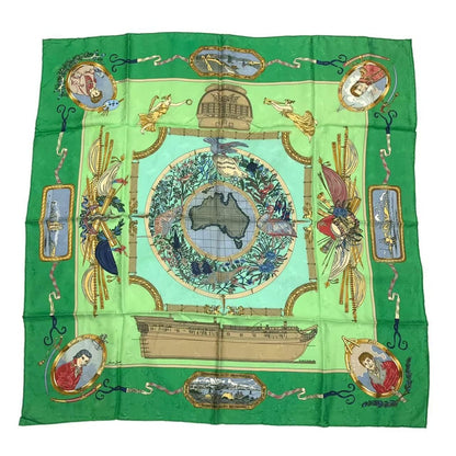 Hermes Carre 90 Scarf le Geographe Geographer Silk Green