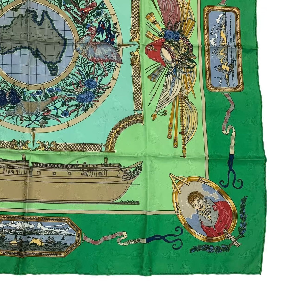 Hermes Carre 90 Scarf le Geographe Geographer Silk Green — view 5