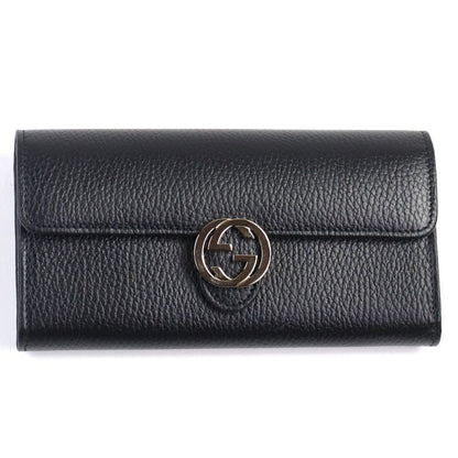 Gucci 615524 Leather Interlocking G Grained Accordion Closure Long Wallet With