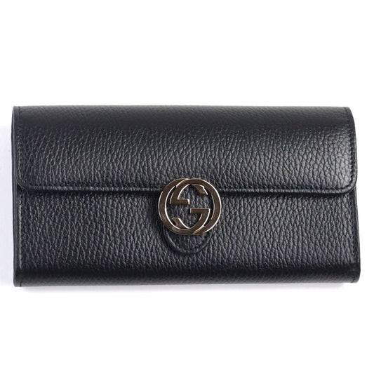 Gucci 615524 Leather Interlocking G Grained Accordion Closure Long Wallet With