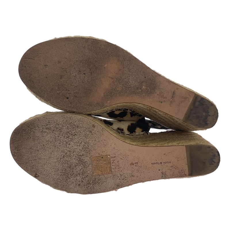 Celine - Leopard Print Halaco Center Zip Wedge Sole Sandals - 38 - Beige Brown