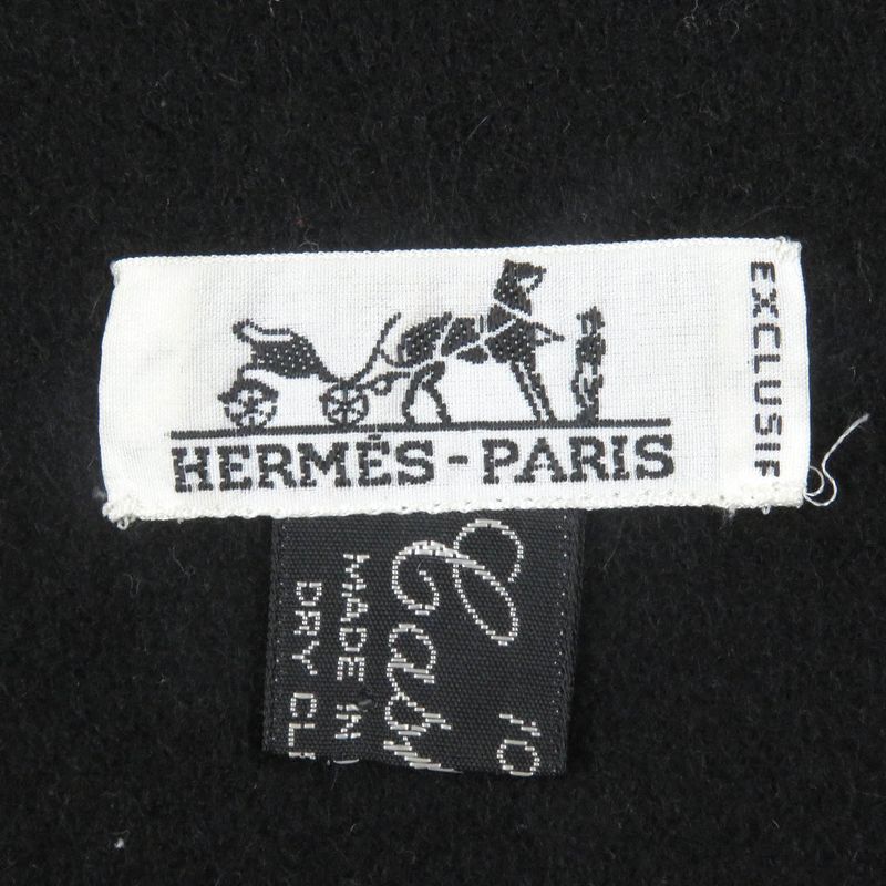 Hermes 100% Cashmere Logo Embroidery Fringe Scarf Stole Shawl