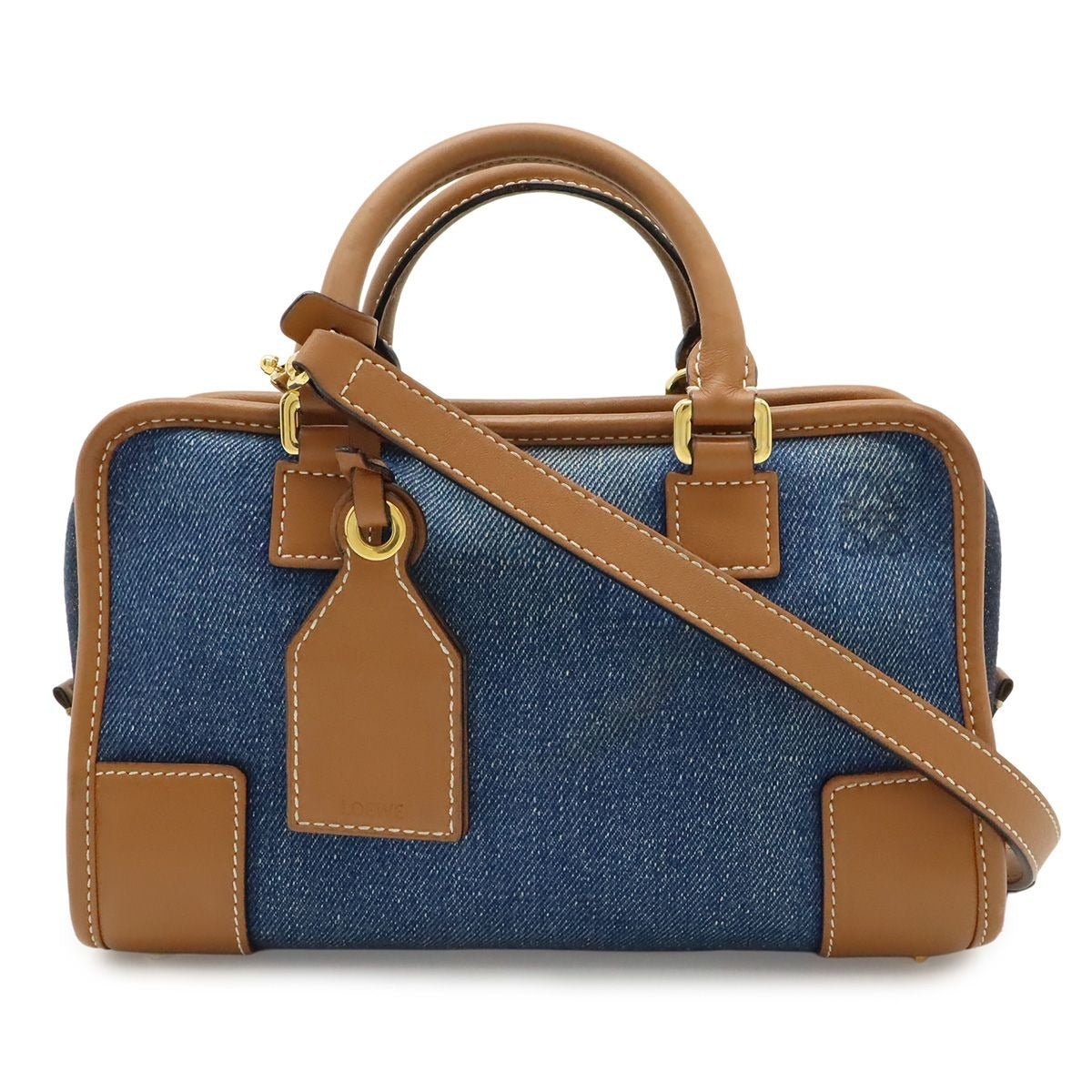 Loewe Amazona 23 Anagram Mini Boston 2-Way Shoulder Bag Denim Leather Blue Brown