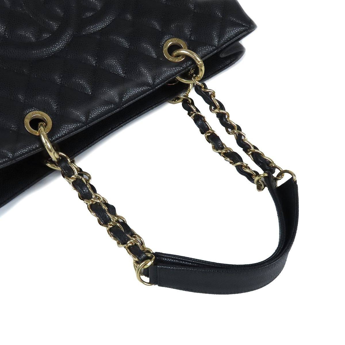 Chanel Tote Bag Grand Shopping GST Quilted Single Chain Black Gold Caviar — view 4
