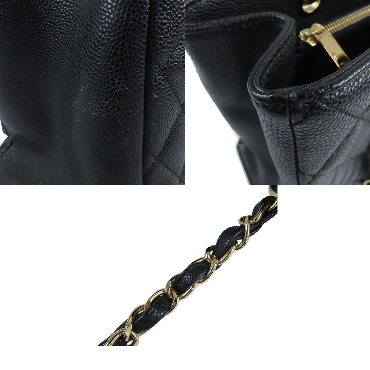 Chanel Tote Bag Grand Shopping GST Quilted Single Chain Black Gold Caviar — view 8