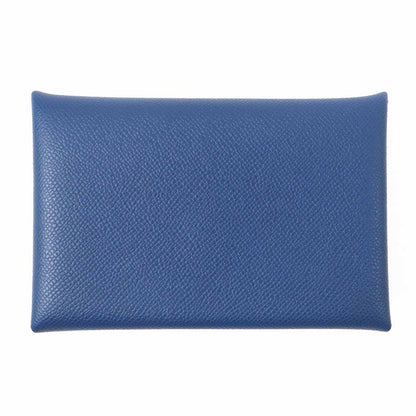 Hermes Calvi Deep Blue Silver Hardware Vaume D'adam Card Case Engraved B With