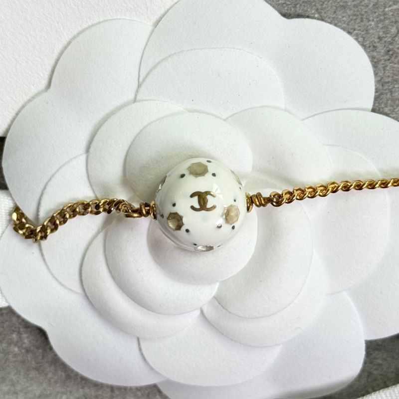 Chanel Rhinestone Soccer Ball Vintage Bracelet 98p Gold White