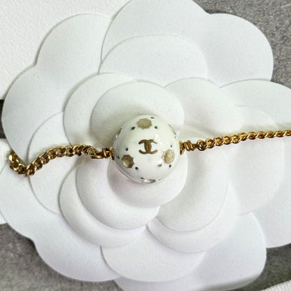 Chanel Rhinestone Soccer Ball Vintage Bracelet 98p Gold White