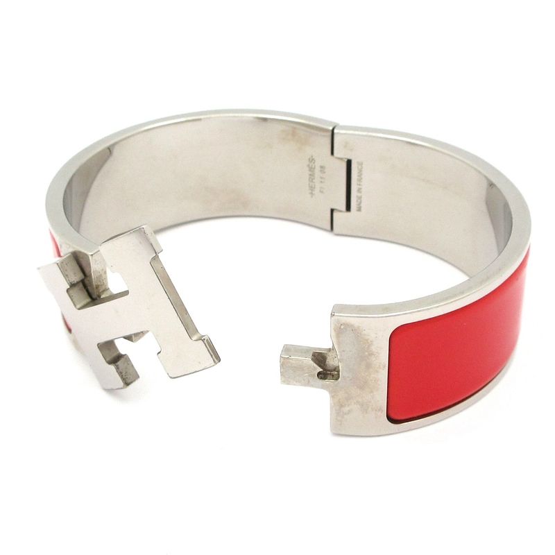 Hermes Bangle Click Clack H Silver X Red