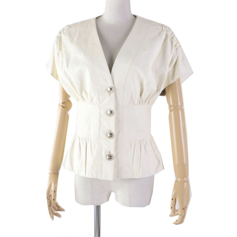 CHANEL P60304 LA Pausa Lambskin Short Sleeve Leather Jacket With Coco Buttons