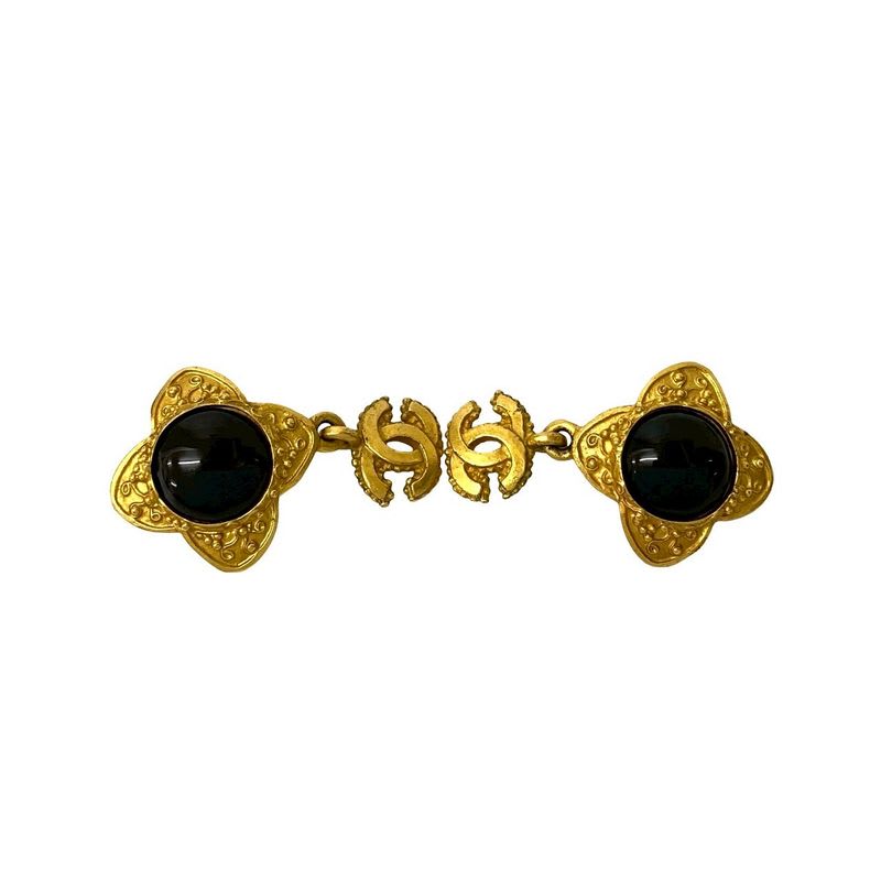Chanel Vintage Coco Mark Flower Motif Earrings Ear Cuff Gold 96A
