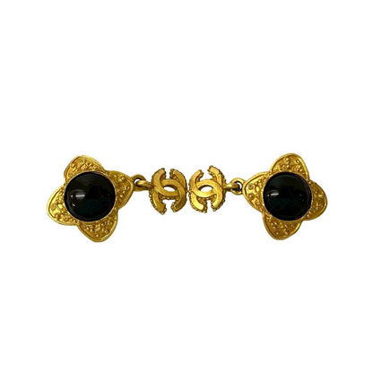 Chanel Vintage Coco Mark Flower Motif Earrings Ear Cuff Gold 96A