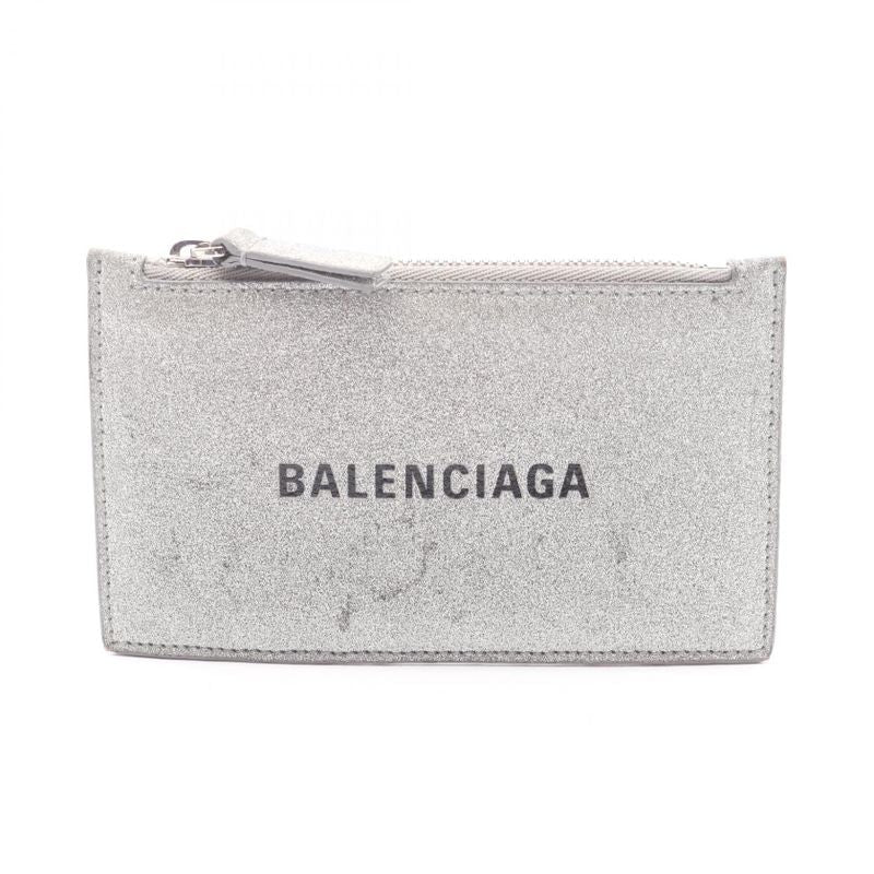 Balenciaga Card Case Everyday Silver Glitter Leather Coin