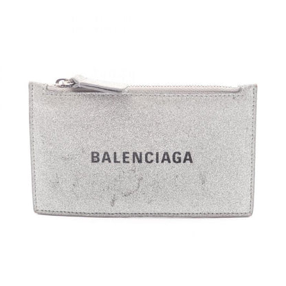 Balenciaga Card Case Everyday Silver Glitter Leather Coin
