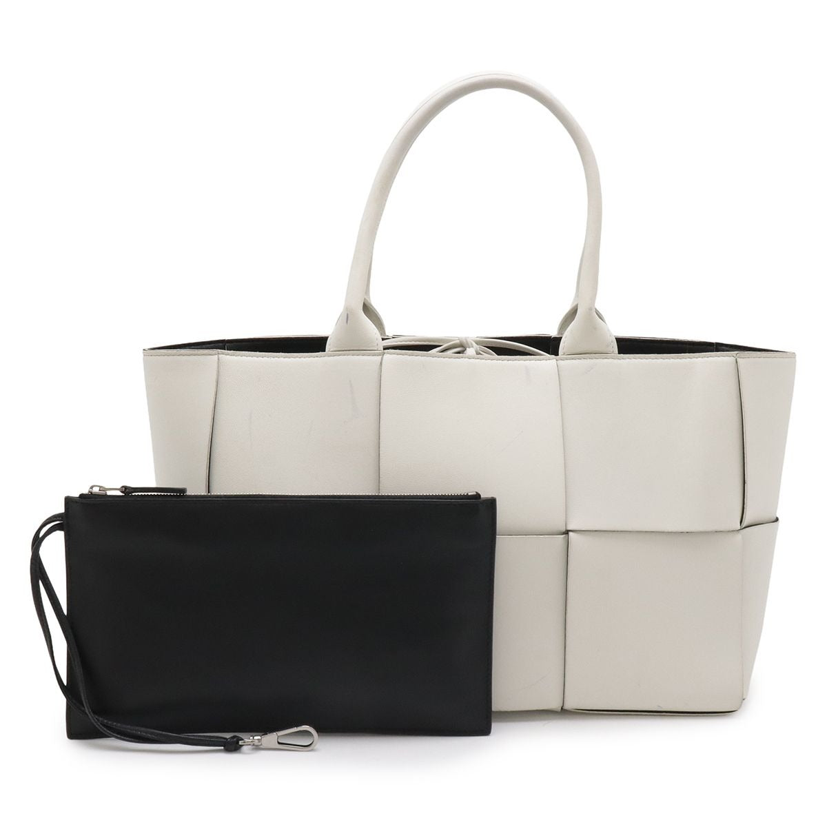 Bottega Veneta Maxi Intrecciato Arco Tote Small Leather White Black