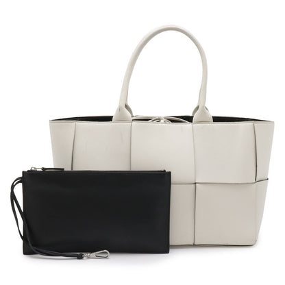 Bottega Veneta Maxi Intrecciato Arco Tote Small Leather White Black