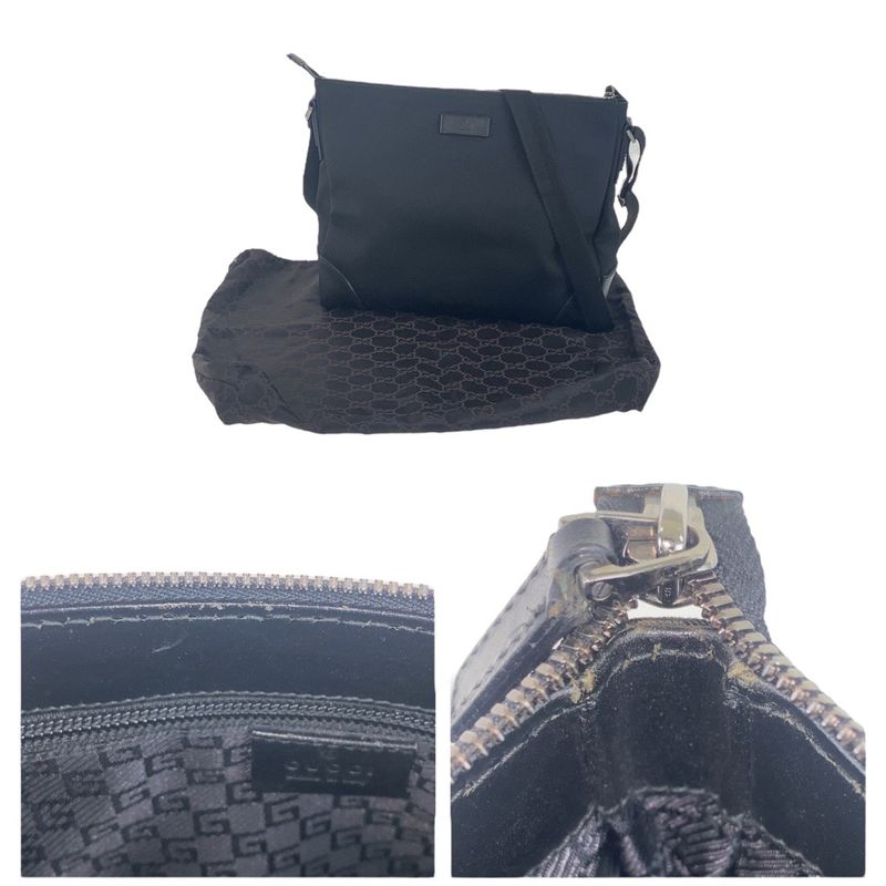 Gucci Black Silver Hardware Nylon/leather 110054 Crossbody Shoulder Bag