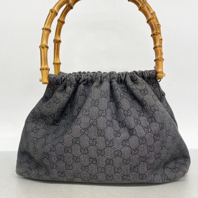 Gucci Handbag Bamboo 92708 Denim Black Gold Hardware Women