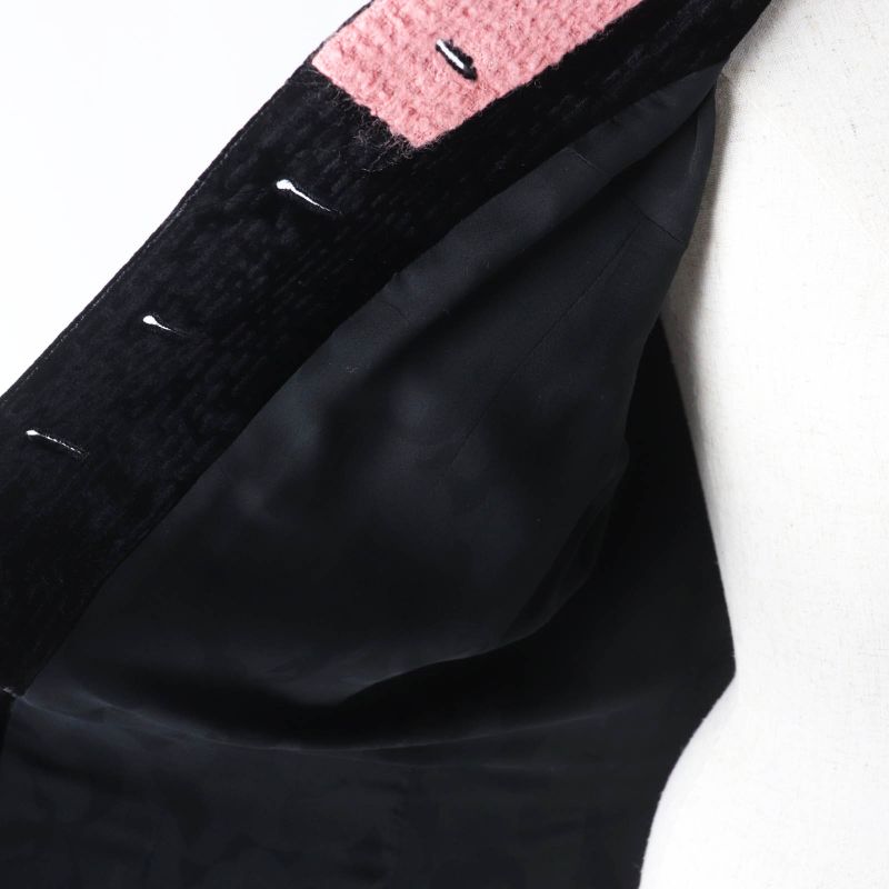 CHANEL 22B P73309 Silk-blend Coco Button Tweed Switch Velvet Coat Black Pink 38