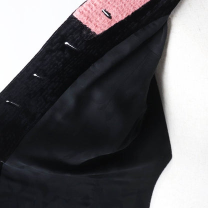 CHANEL 22B P73309 Silk-blend Coco Button Tweed Switch Velvet Coat Black Pink 38