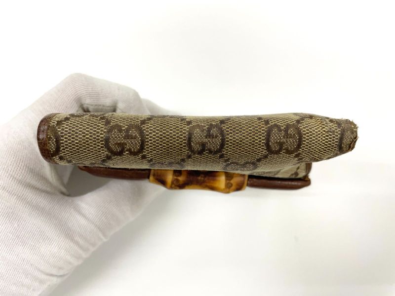 Gucci GG Canvas Leather Compact Wallet Bifold Wallet Bamboo 112521 Beige Made