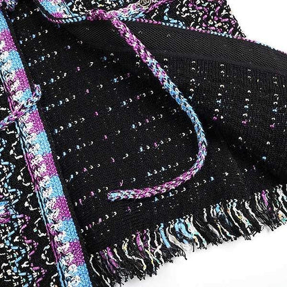 Chanel 21p Coco Mark Button Tweed Fringe Cardigan P70494k10051 Black 36