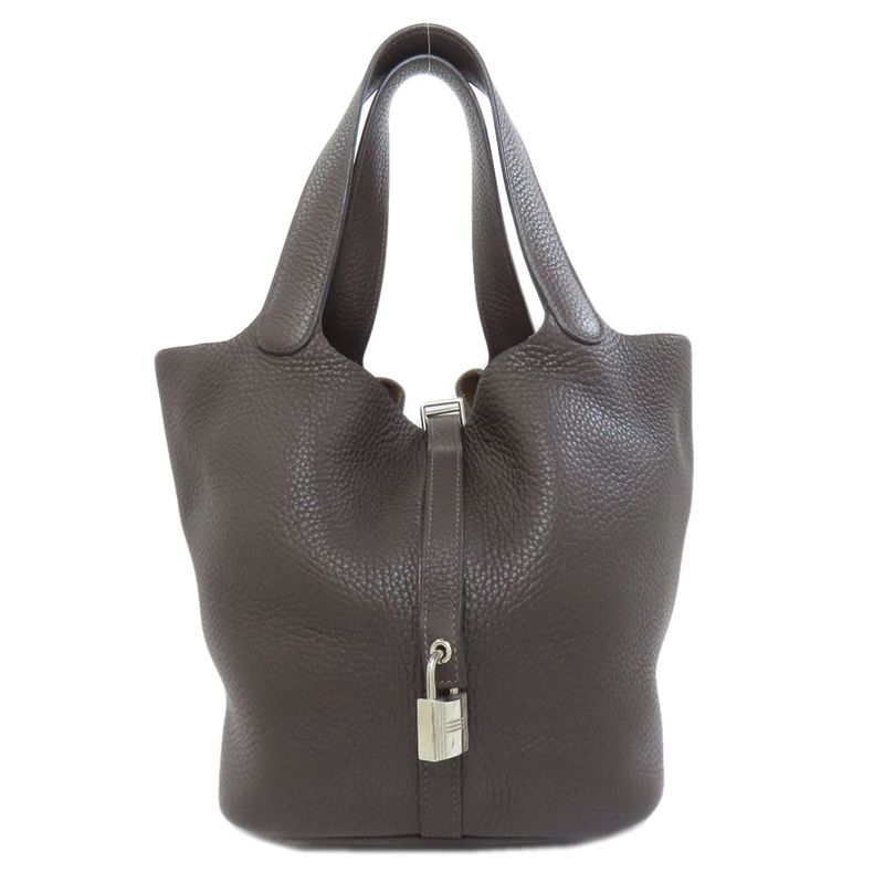 Hermes Picotin Lock MM Silver Hardware Handbag Taurillon Women