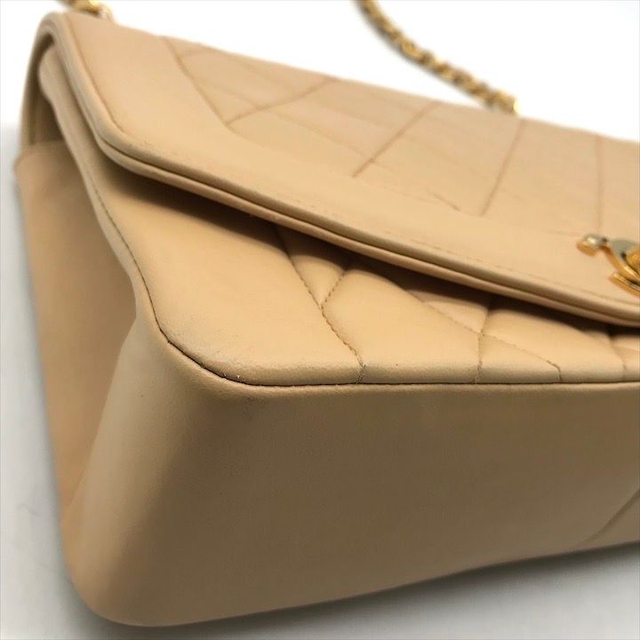Chanel Diana CC Logo Quilted Lambskin Turnlock Chain Shoulder Bag Beige