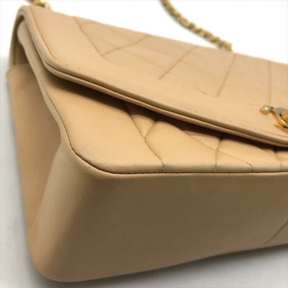 Chanel Diana CC Logo Quilted Lambskin Turnlock Chain Shoulder Bag Beige