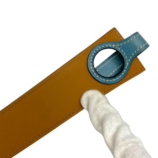Hermes Serie Belt Leather Blue Jean Brown Silver Hardware [size 80] □B