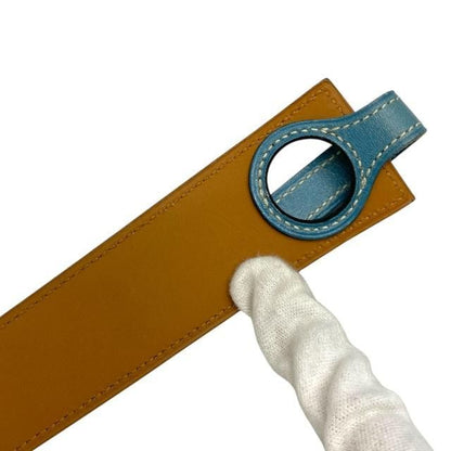 Hermes Serie Belt Leather Blue Jean Brown Silver Hardware [size 80] □B