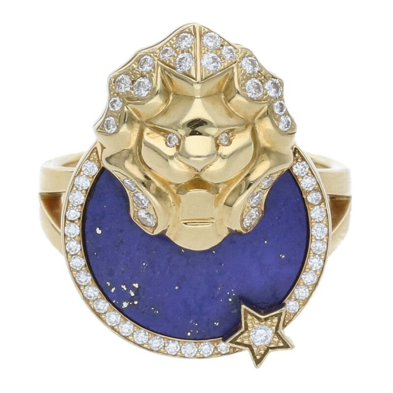 Chanel J11364 Sous Le Seigne Du Lion 18K Yellow Gold Lapis Lazuli Diamond Ring