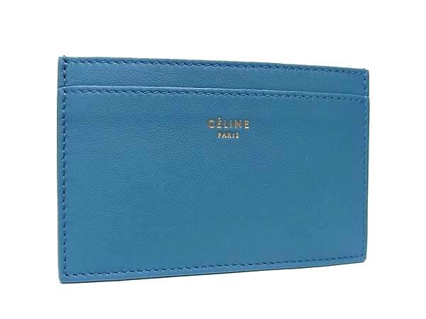 Celine Leather Card Case Card Holder Pass Case Women's Light Blue Fa1122