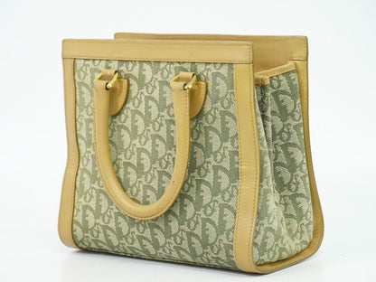 Authentic Christian DIOR Trotter Handbag Canvas Leather Khaki Beige Trotter Bag