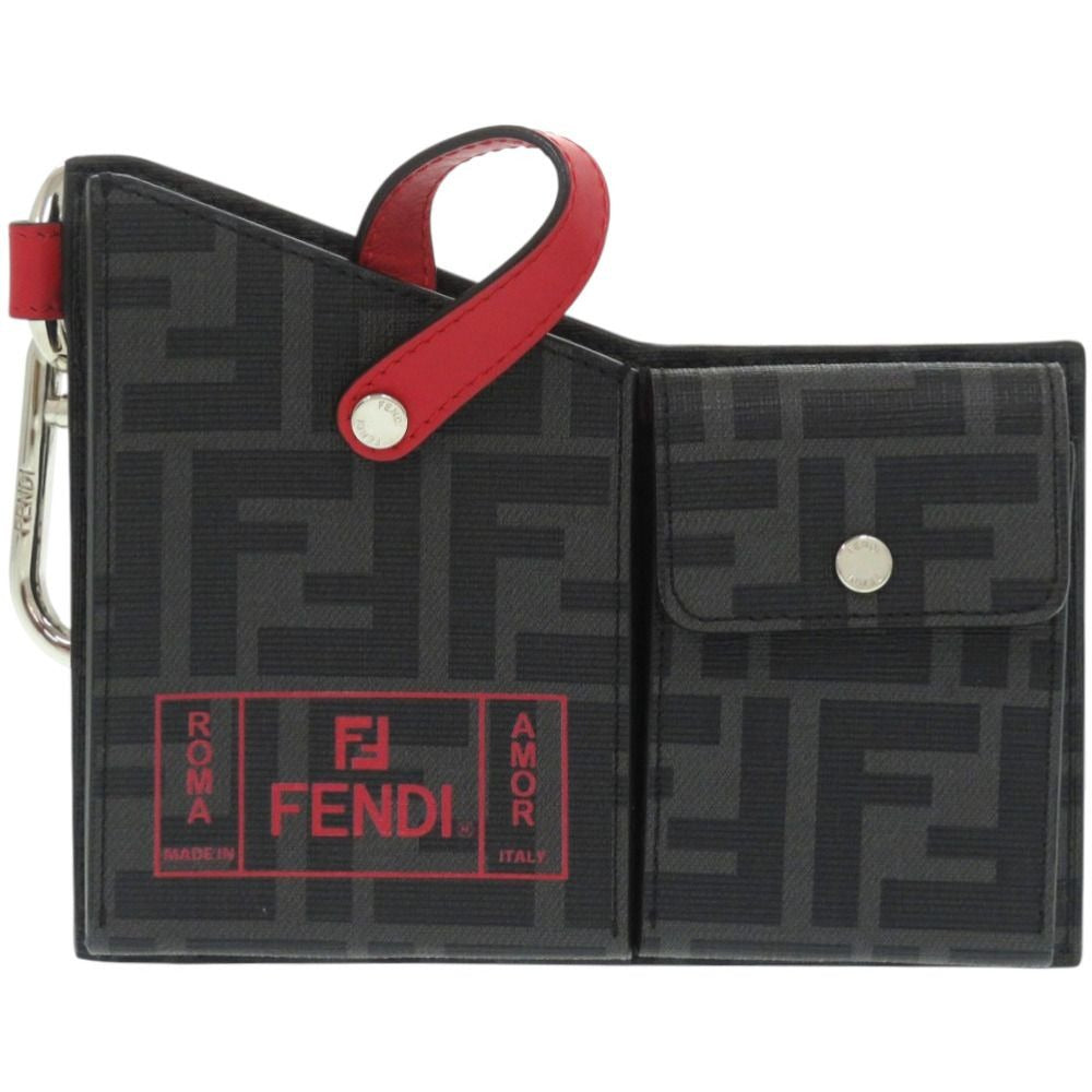 Fendi Pocket Charm Belt Bag Leather Black Red Key Holder