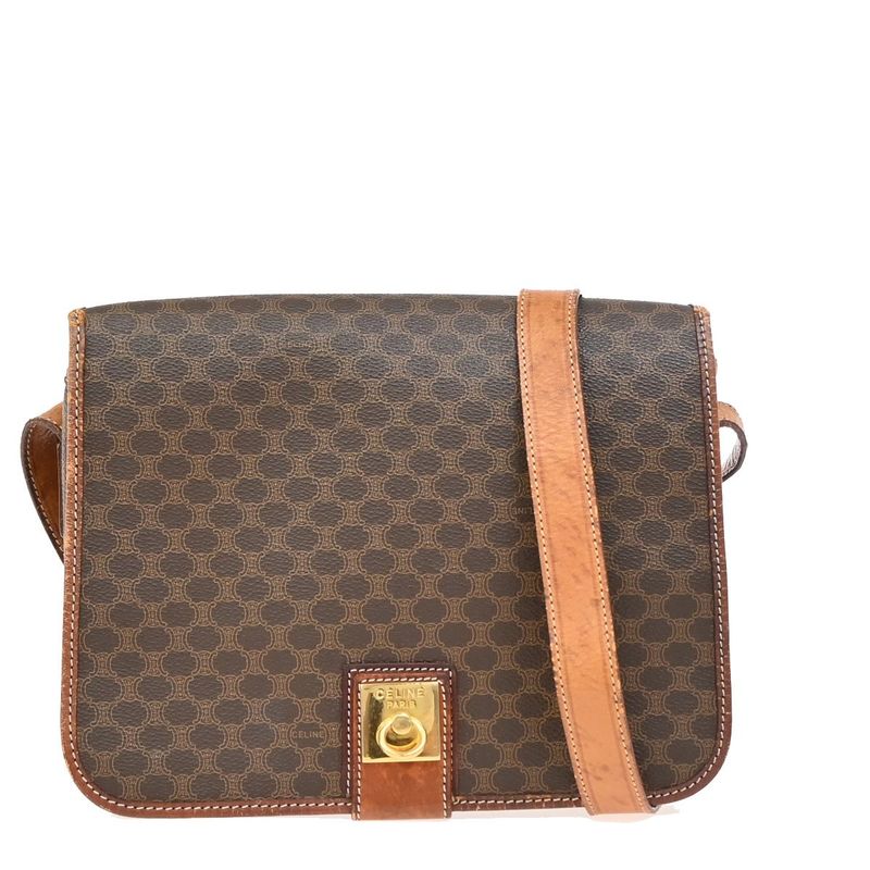 Celine Shoulder Bag Macadam PVC Leather Brown 05ka866