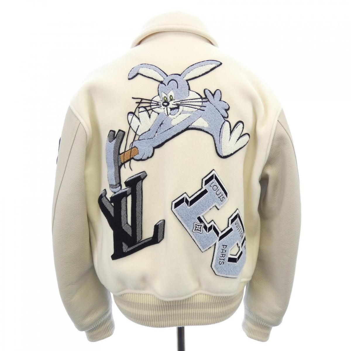 Louis Vuitton Multipatch Mixed Leather Varsity Jacket Stadium White Gray Blue — view 2