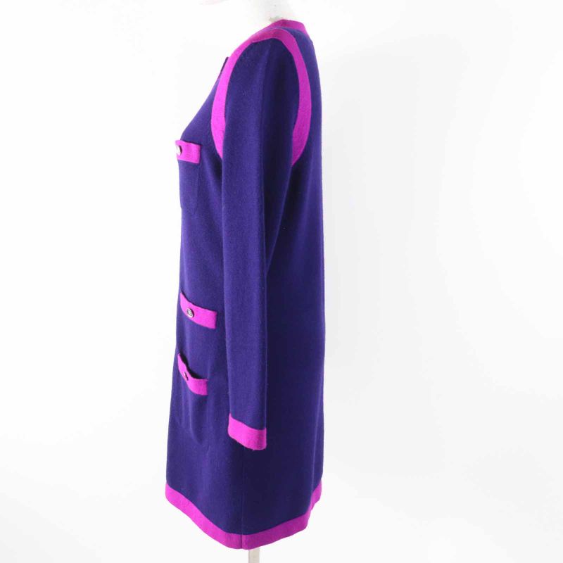 CHANEL 23AW P75656 100% Cashmere Bicolor Long Knit Cardigan With Rhinestone