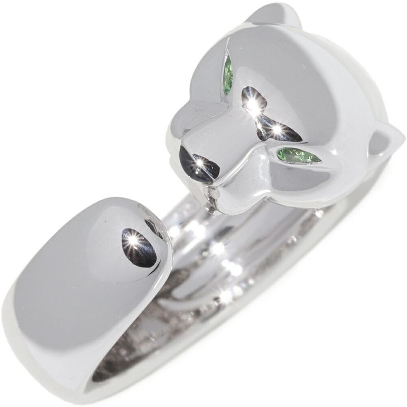 Cartier Ring 18K White Gold Tsavorite Garnet Onyx Panther De Cartier Ring Masai