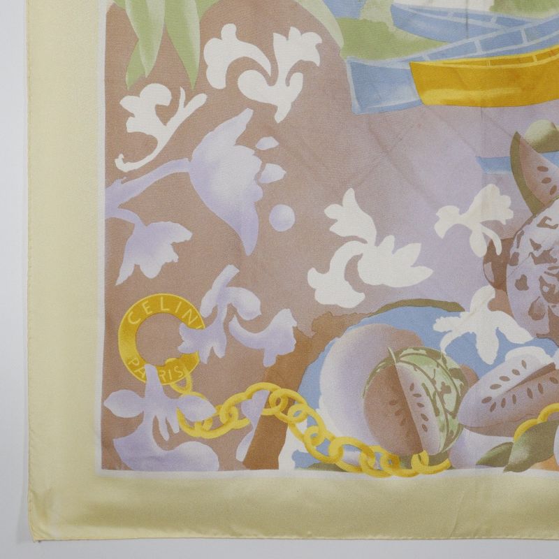 Celine Tropical Patterned Silk Yellow/blue Women's Scarf