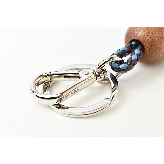 Prada Key Ring Holder Wood Intrecciato Blue Light — view 3