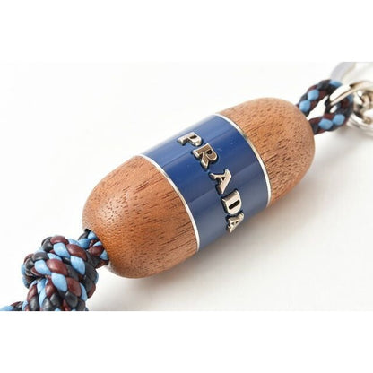 Prada Key Ring Holder Wood Intrecciato Blue Light — view 4