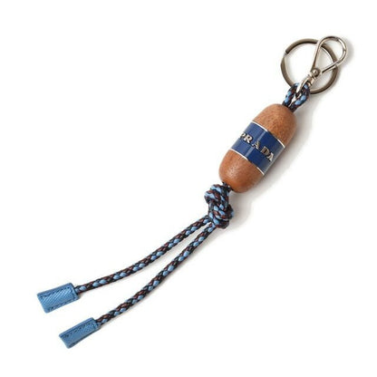 Prada Key Ring Holder Wood Intrecciato Blue Light