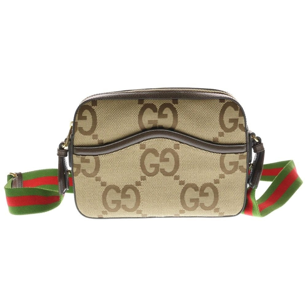 Gucci Jumbo GG Canvas Leather Messenger Bag Brown Beige