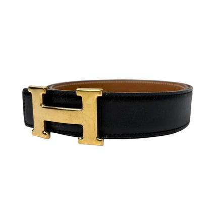 Hermes Constance H Logo Black Leather Belt